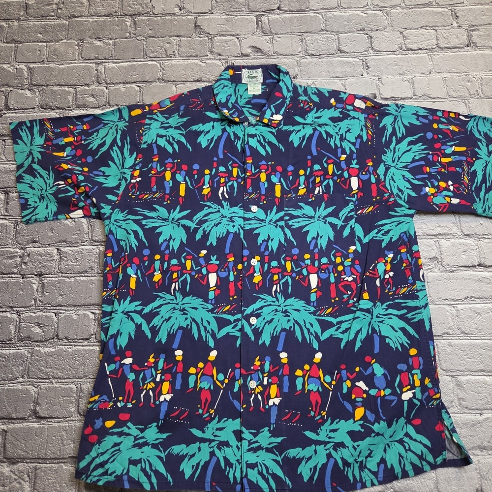 Vintage IZOD Lacoste Hawaiian Shirt Floral Mens Medium